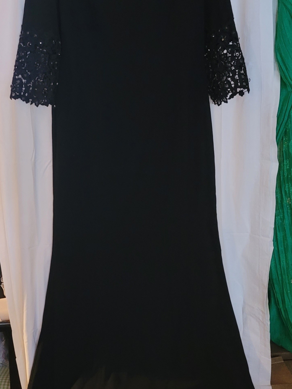 SHANI Black Maxi Dress with Lace Sleeves and Neckline